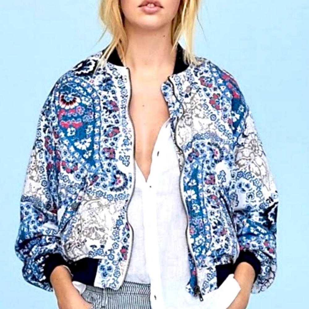 Free People Multicolor Paisley Bomber Jacket